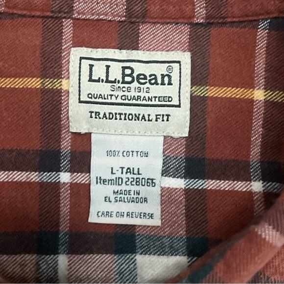 LL Bean Men's Plaid Flannel Button-Up Shirt Long Sleeve Size L Tall - Picture 5 of 7